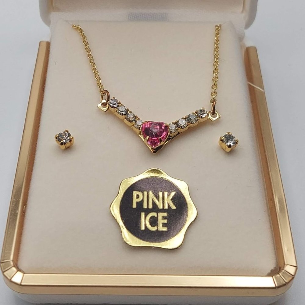 Marquis Collection Pink Ice Heart Necklace Set